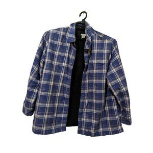 LL Bean Shirt‎  womens XL PET purple Plaid Flannel Fleece Lined Jacket Shacket